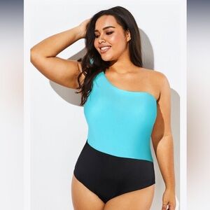 Meet Curve Vibrant Blue & Black One Shoulder Swimsuit-NEW! Size medium